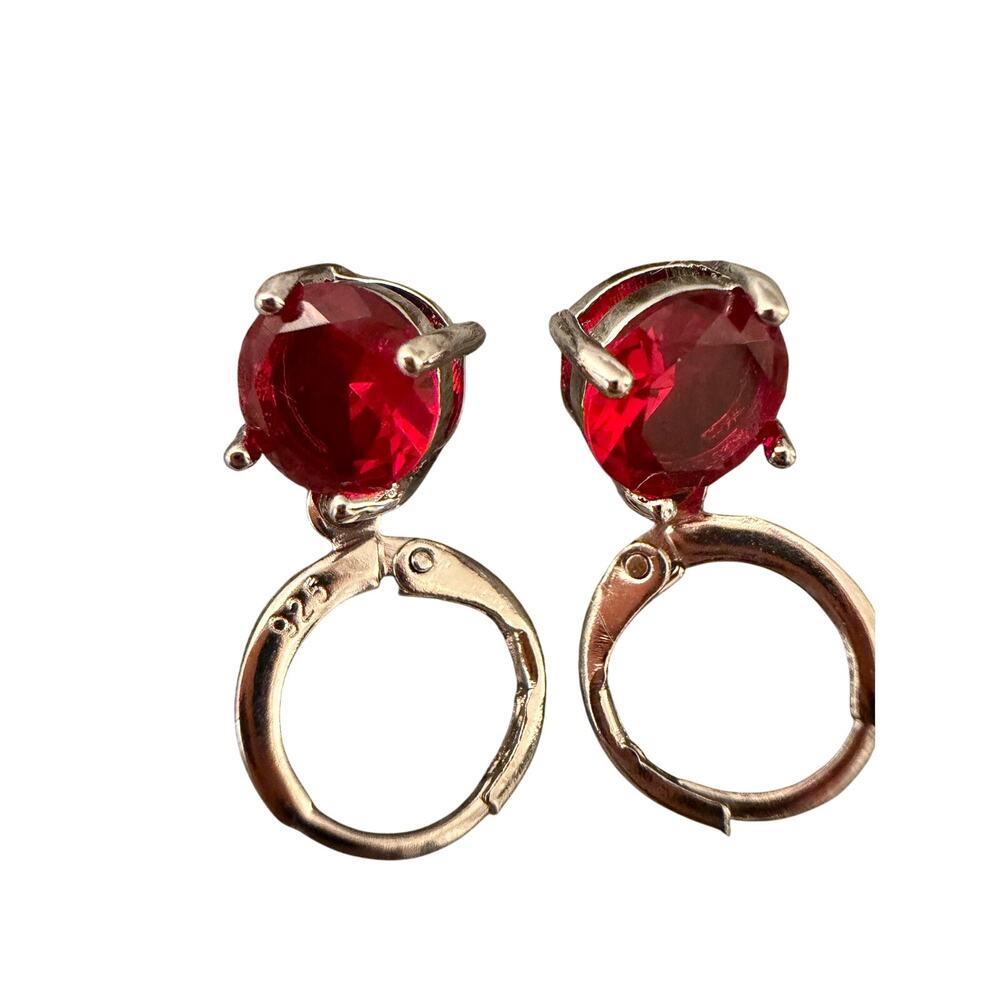 925 stamp Color silver Ruby Red CZ Drop Earring Sterling Lever-Backs - Picture 2 of 5